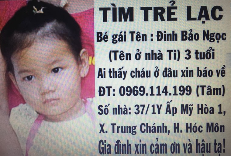 Sau đúng 3 tháng trời thất lạc vì mẹ bị tâm thần bỏ rơi khi đi chợ hoa Tết Bính Thân (ngày 23/1), mới đây qua thông tin trên báo  Kiến Thức, người dân đã biết thông tin về bé Đinh Bảo Ngọc ( bé 3 tuổi mất tích) và đã điện báo cho gia đình của bé.